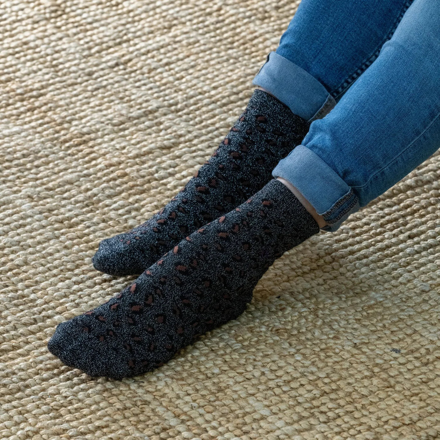 Glitzernde Leoparden-Socken aus Baumwolle, , Gr. 37–40