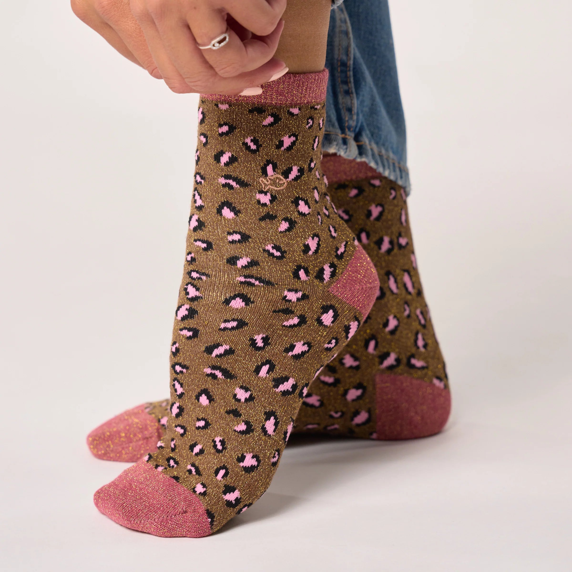 Glitzernde Animal Print-Socken aus Baumwolle