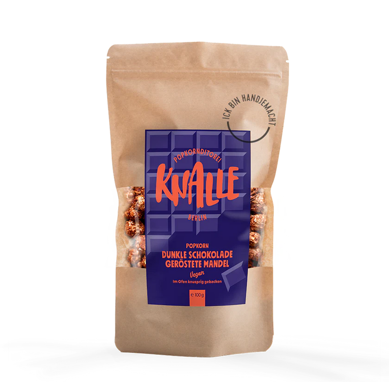Knalle Popkorn Dunkle Schokolade geröstete Mandel, vegan