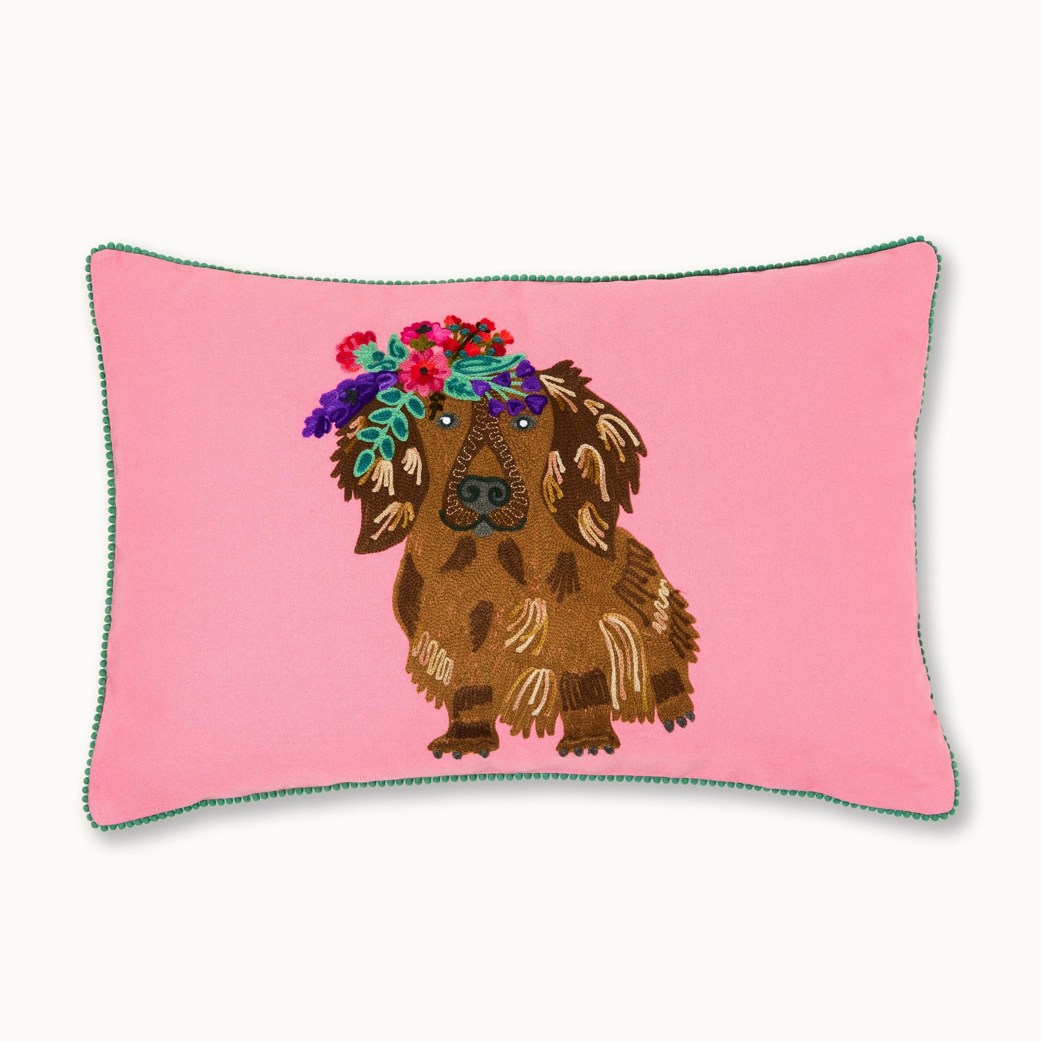 Kissen Langhaar Dackel mit Füllung rosa