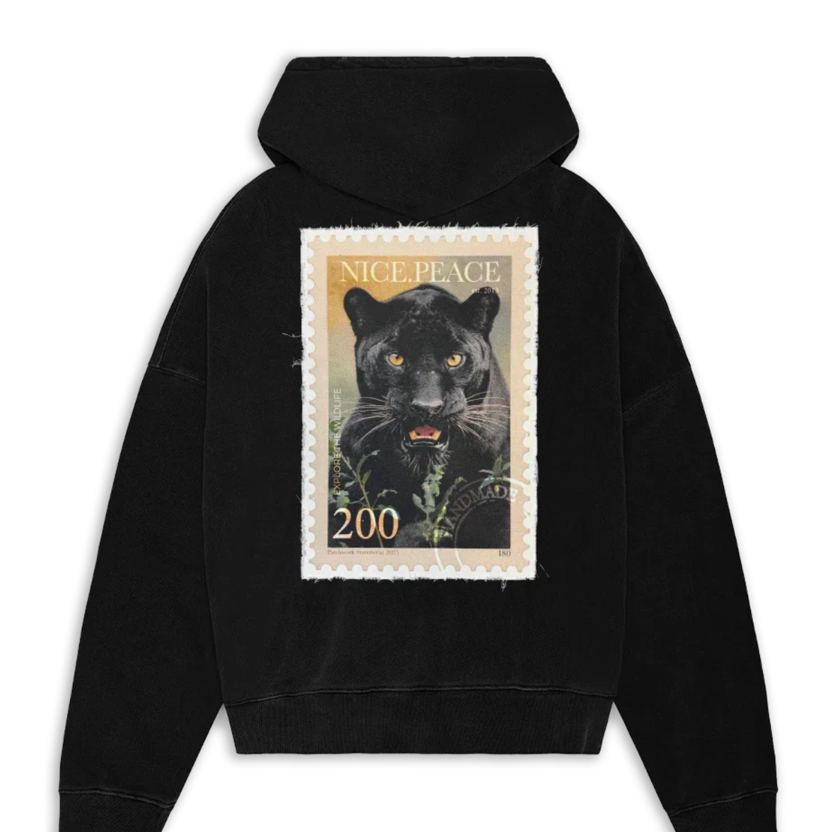 Black Panther Patch Hoodie Black von Nice.Peace in schwerer Baumwollqualität