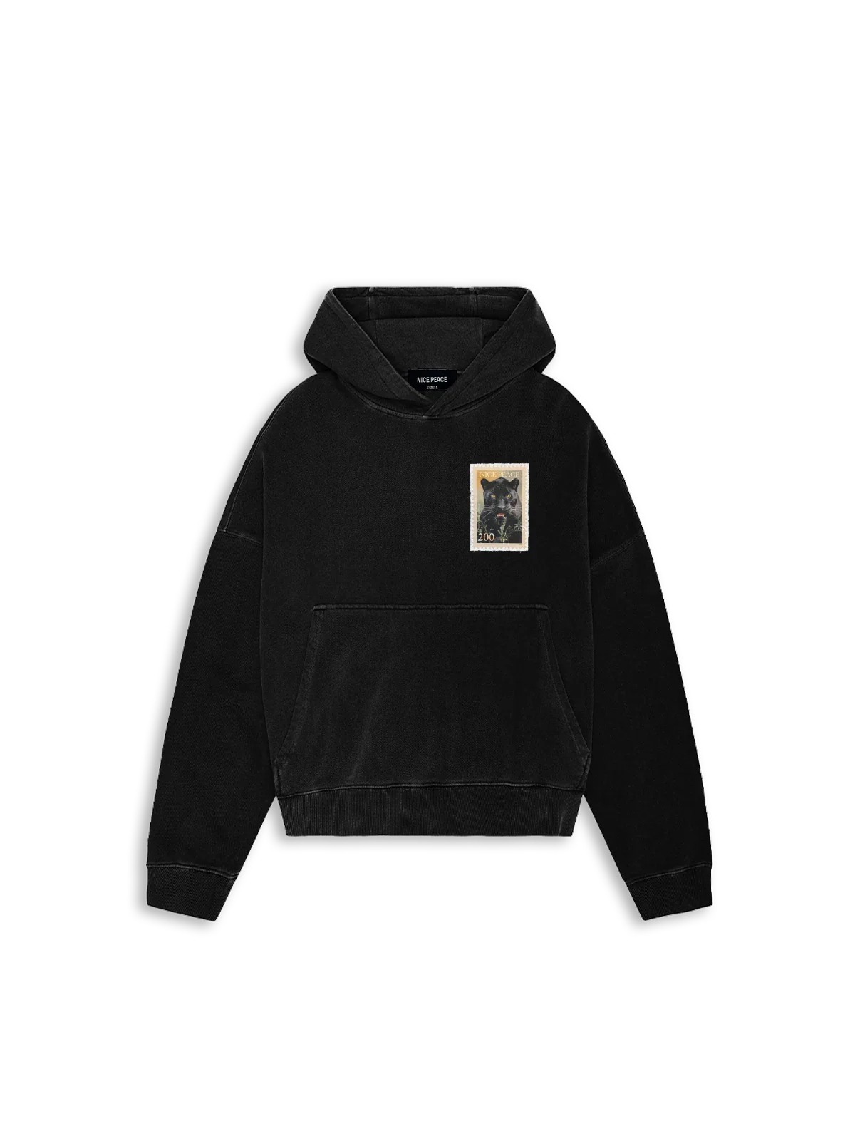 Black Panther Patch Hoodie Black von Nice.Peace mit handgefertetem Panther Patch