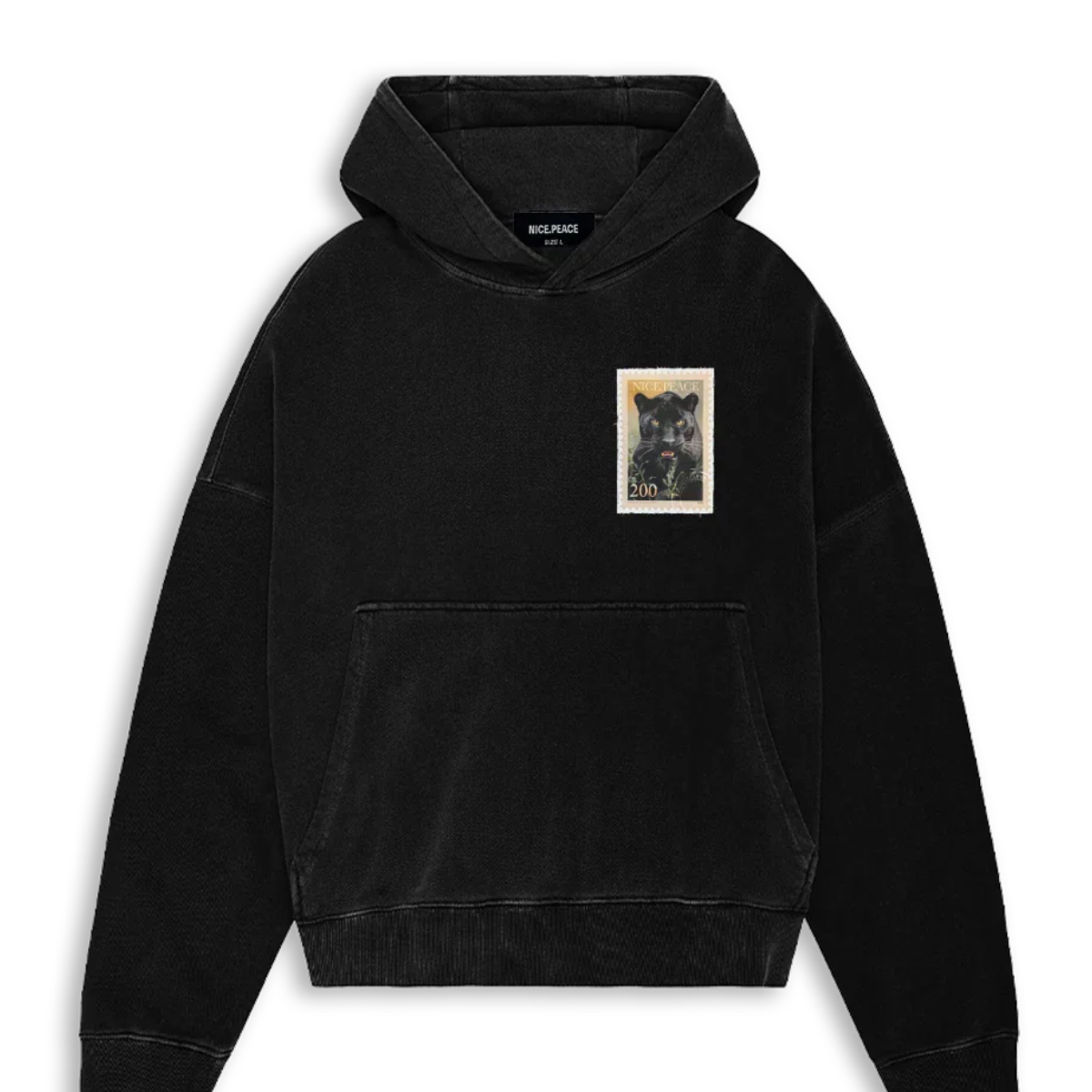 Black Panther Patch Hoodie Black von Nice.Peace mit handgefertetem Panther Patch