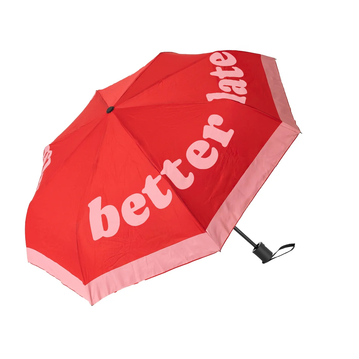 Faltbarer Regenschirm „Better late than ugly“ in Rot und Rosa von Fisura