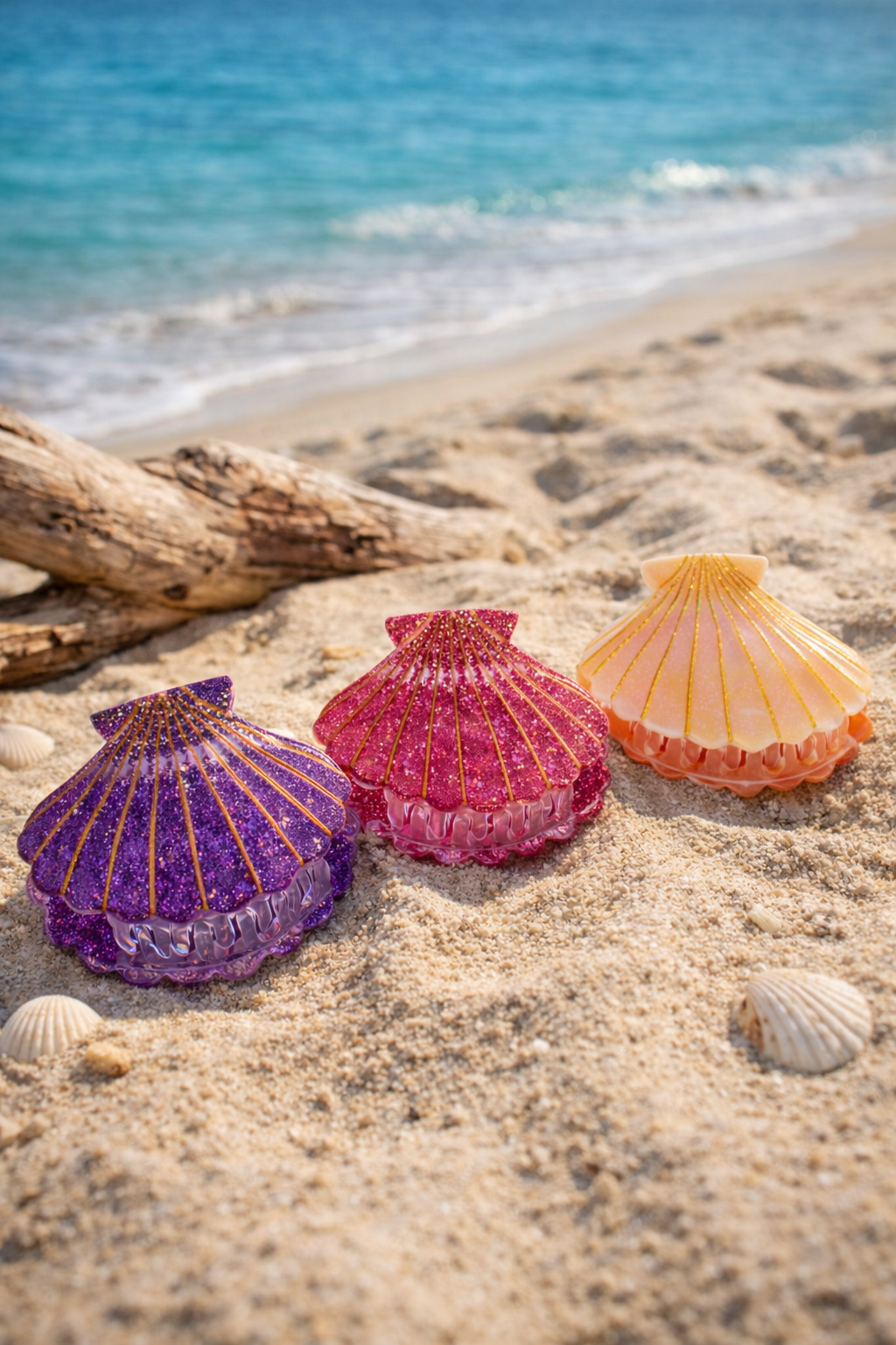 Haarklammern in Muschelform und mit Glitzer