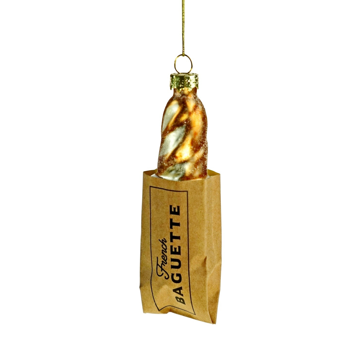 Christbaumanhänger Baguette aus Glas in einer Papiertüte, 12 cm