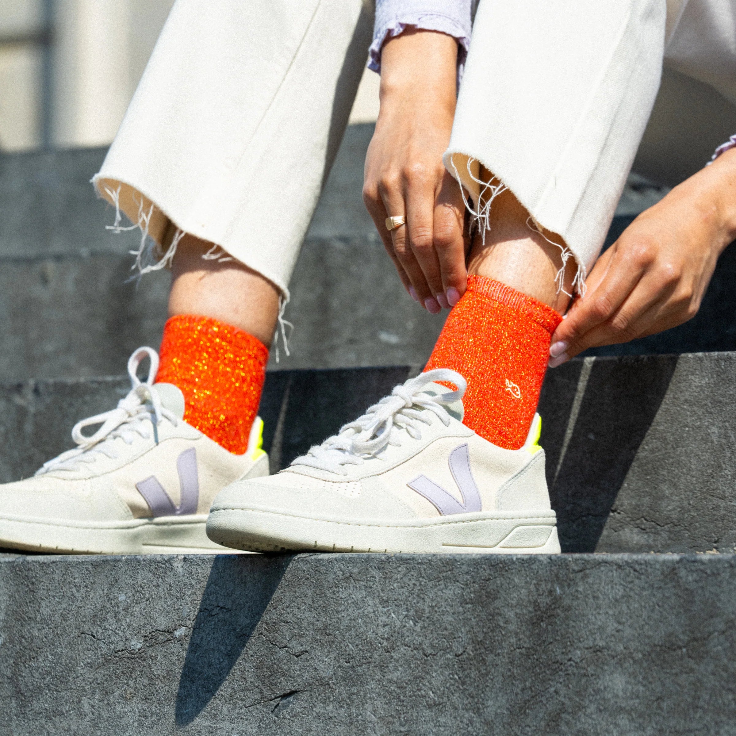 Einfarbige  Glitzer-Socken aus Baumwolle (Gr. 37–42)