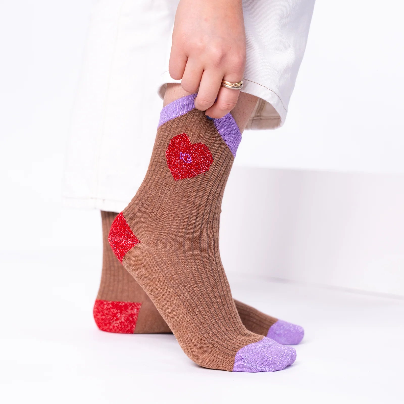 Herz-Socken mit Glitzer, , Gr. 37–40