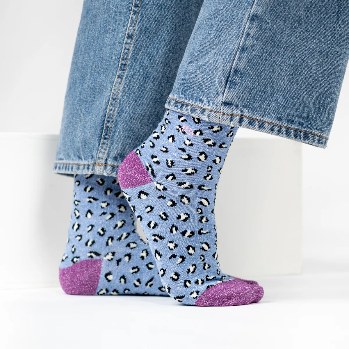 Glitzernde Leoparden-Socken aus Baumwolle, , Gr. 37–40