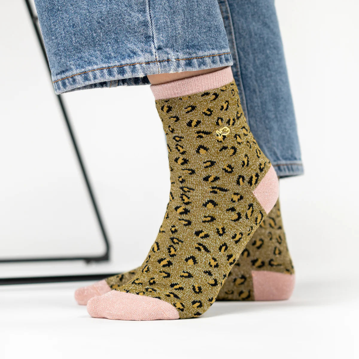 Glitzernde Leoparden-Socken aus Baumwolle, , Gr. 37–40