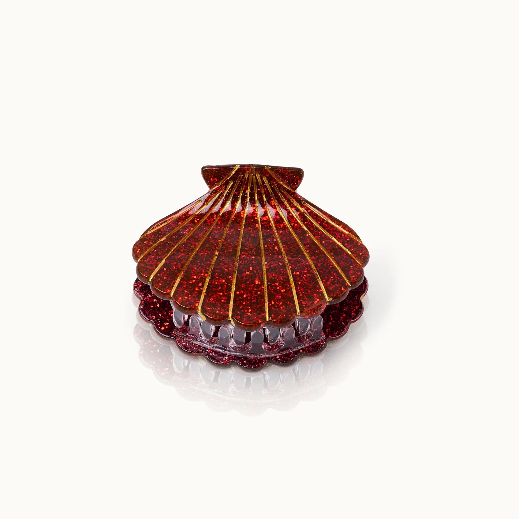 Haarklammer Muschelform Red Glitter