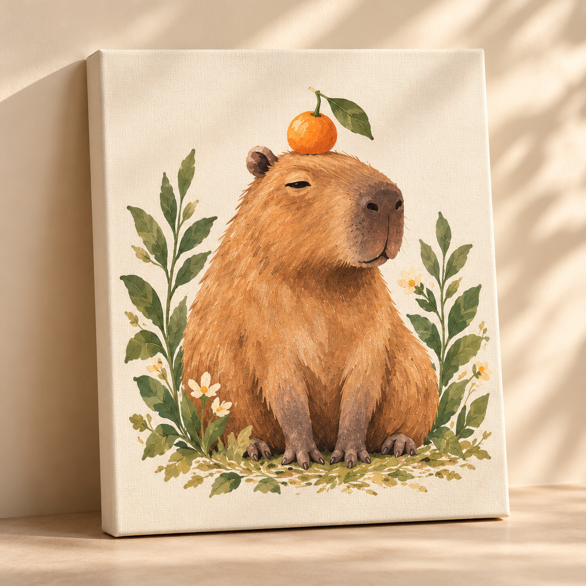 Gestaltungsbeispiel: Leinwand mit Capybara und Orange