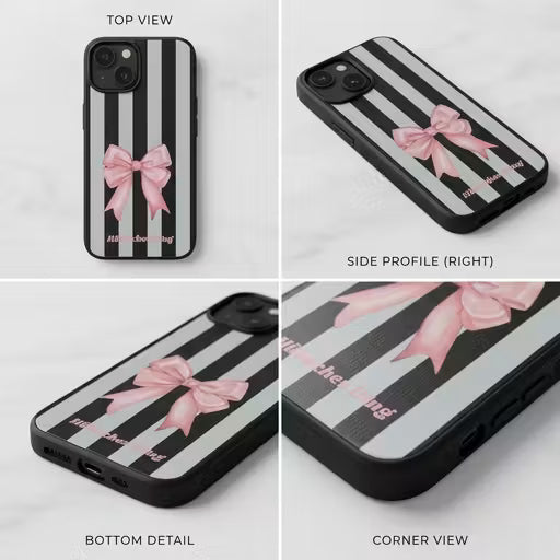 iPhone Handyhülle Schleife mit schwarz-weißem Streifenmuster