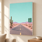 Hübsches Ding Leinwand Desert Roadtrip – Highway und Route-66-Schild in der Wüste als Leinwand mit weißer Kante im ruhigen Wohnraum