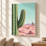 Hübsches Ding Leinwand Desert Roadtrip – Kaktus in pastellfarbener Wüste als Leinwand mit weißer Kante im ruhigen Wohnraum