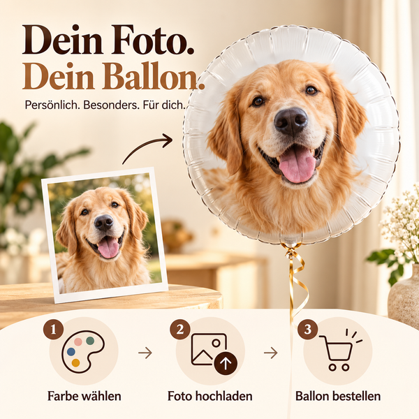 Personalisierter 18-Zoll-Folienballon mit Helium von Hübsches Ding, individuell mit eigenem Hundefoto bedruckt – persönliches Geschenk für besondere Anlässe.