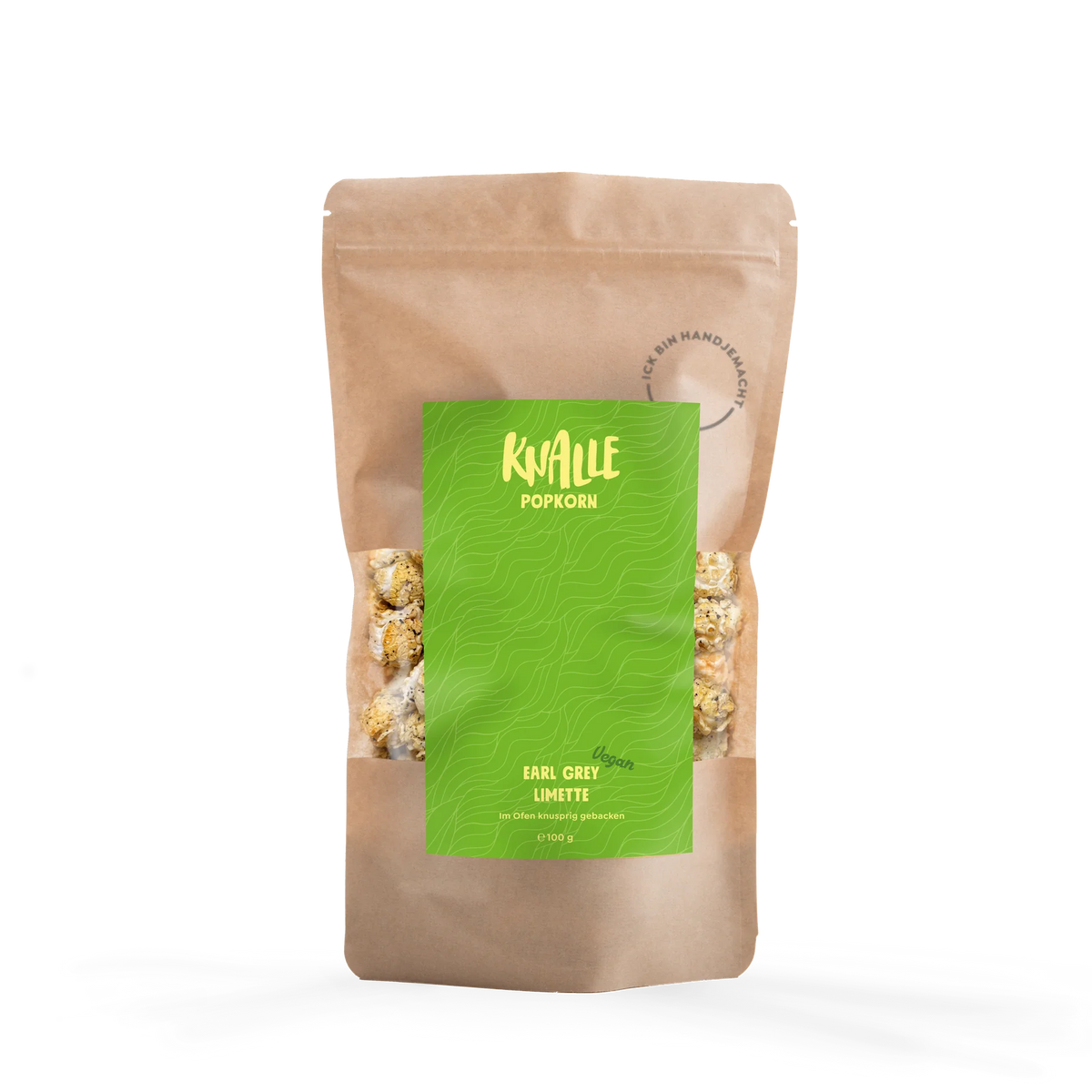 Knalle Popcorn Earl Grey Limette vegan im 100-g-Beutel.