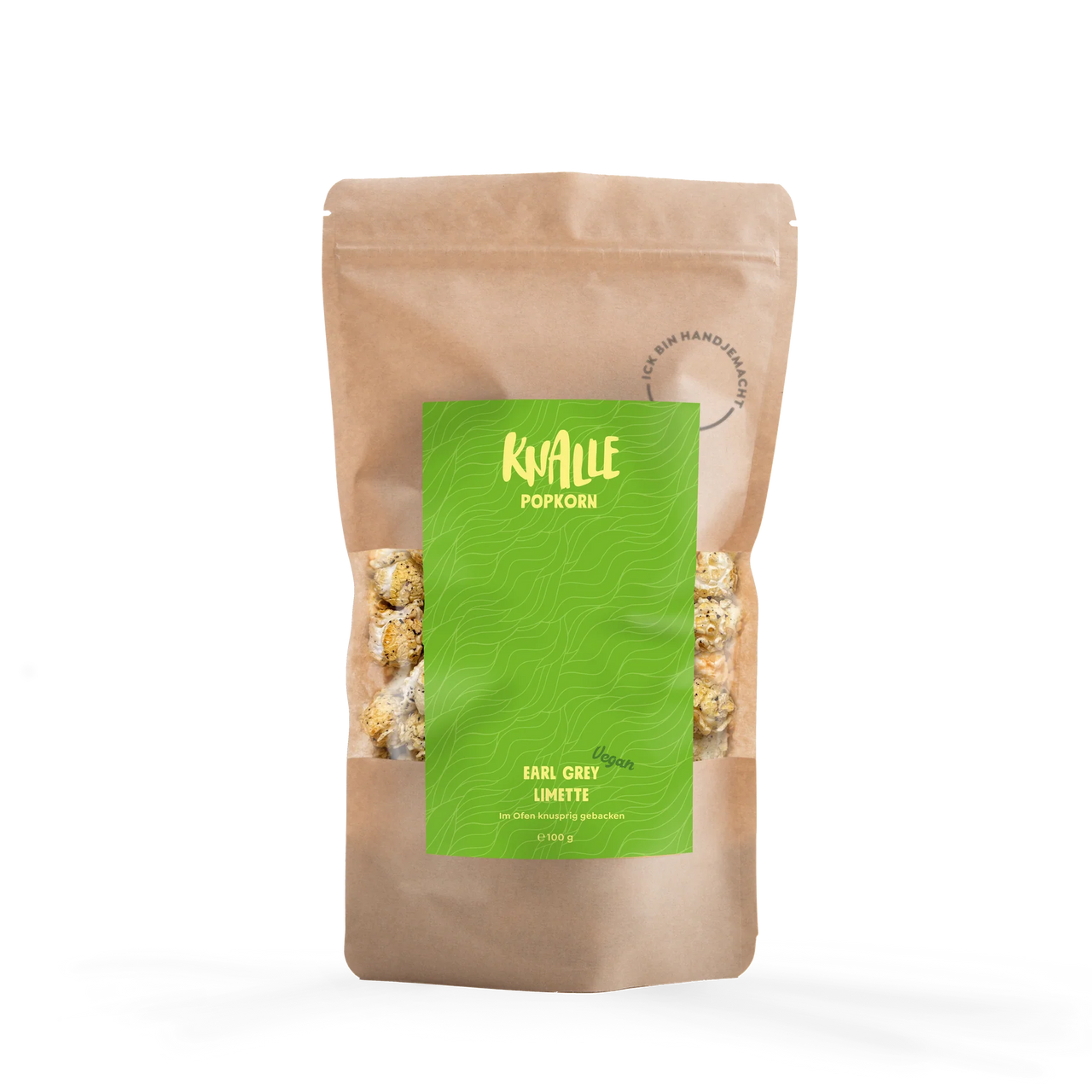 Knalle Popcorn Earl Grey Limette vegan im 100-g-Beutel.