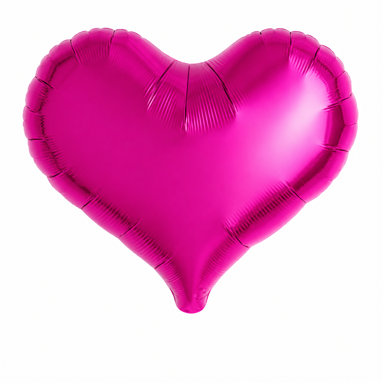 Metallic Magenta Herzballon aus Folie in Herzform auf weißem Hintergrund – großer Folienballon zum Bedrucken mit Foto, Logo oder Wunschtext für besondere Anlässe.