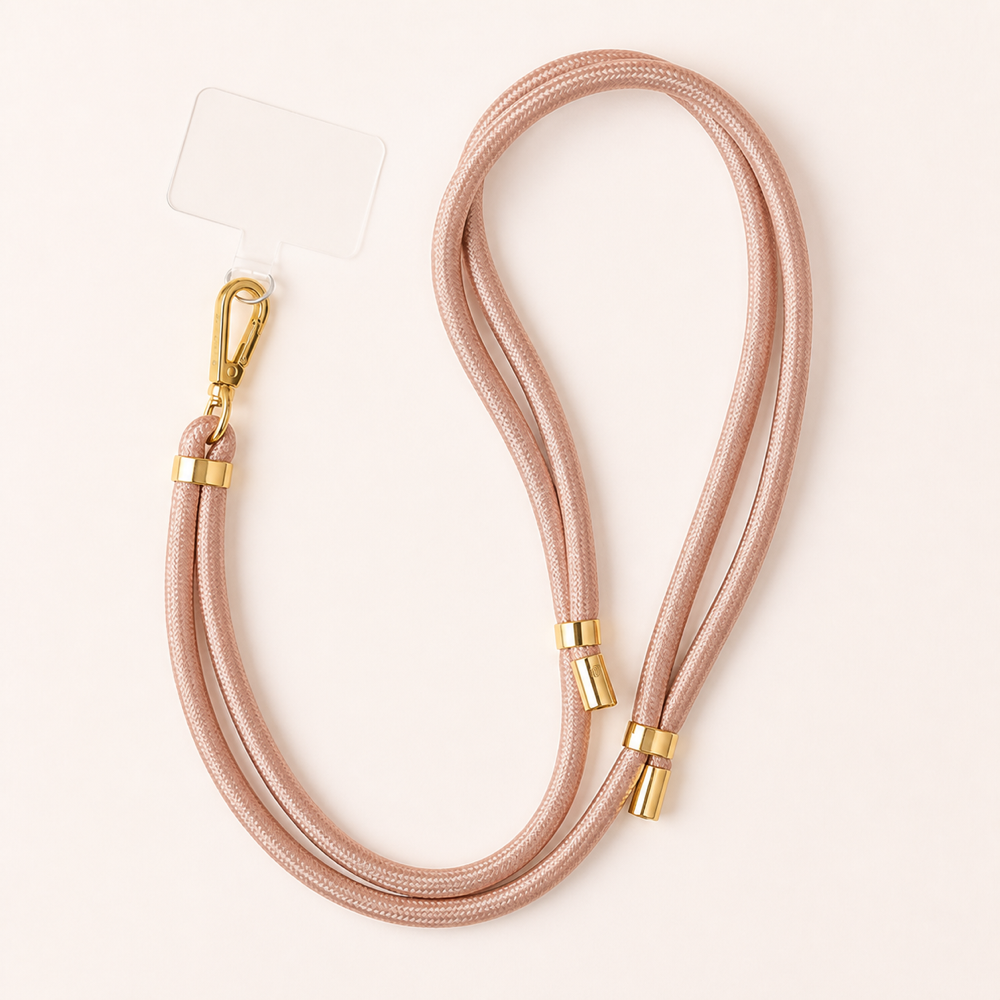 Ohhhwelll Fabric Phone Strap in Rosegold mit goldfarbenen Metallteilen