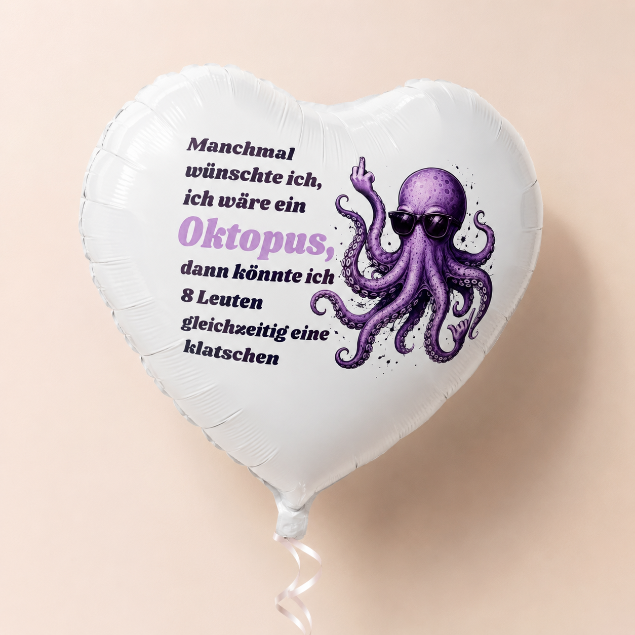 Personalisierter Helium Herzballon mit witzigem Oktopus-Motiv und frechem Spruch – humorvolle Geschenkidee für Geburtstag, Kollegen, Freunde und besondere Anlässe.