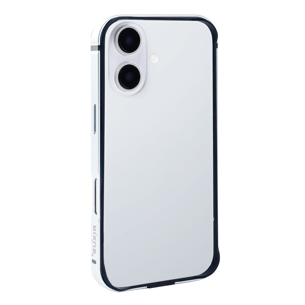 Rixus Crash Guard Schutzrahmen für Apple iPhone 17 in Silber mit hochwertigem Metallrahmen, TPU-Stoßschutz und offener Rückseite.