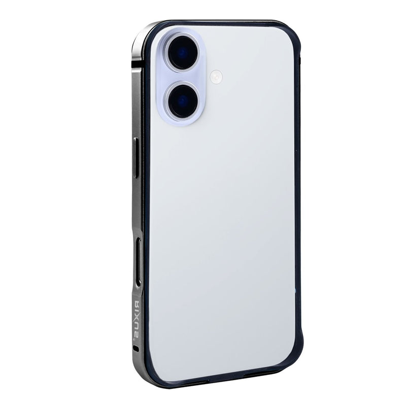 Rixus Crash Guard Schutzrahmen für Apple iPhone 17 in Titanium Schwarz mit robustem Metallrahmen, stoßabsorbierendem TPU und offenem Bumper-Design.