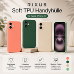 Rixus Soft TPU Handyhülle für Apple iPhone 17 in Pink, Dunkelgrün, Gold und Matcha Grün – Übersicht der Farbvarianten