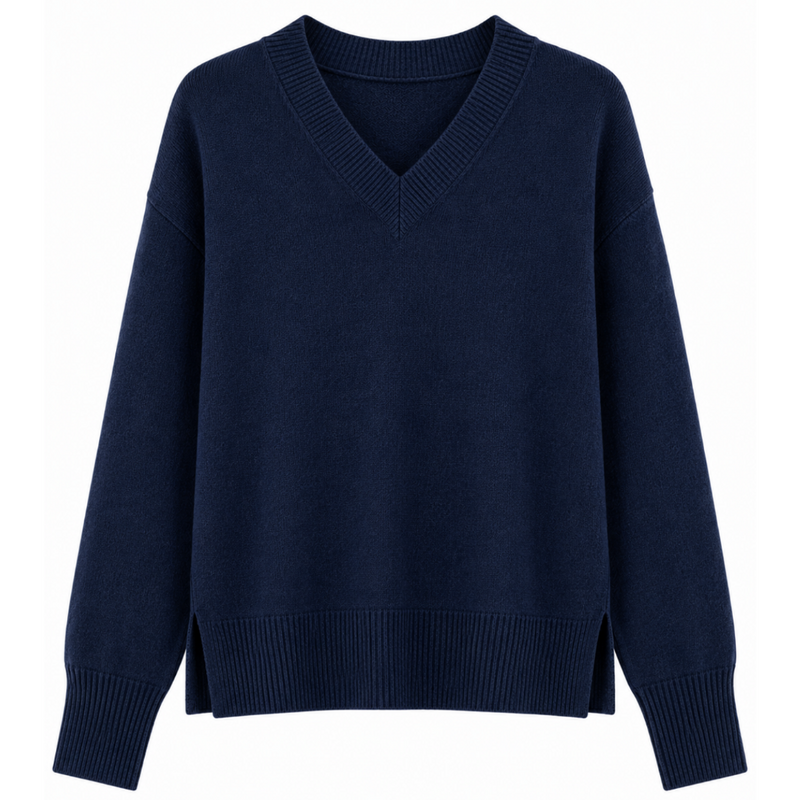 TWNS the Label BOULDER Pullover Navy mit V-Ausschnitt als Produktansicht von vorne