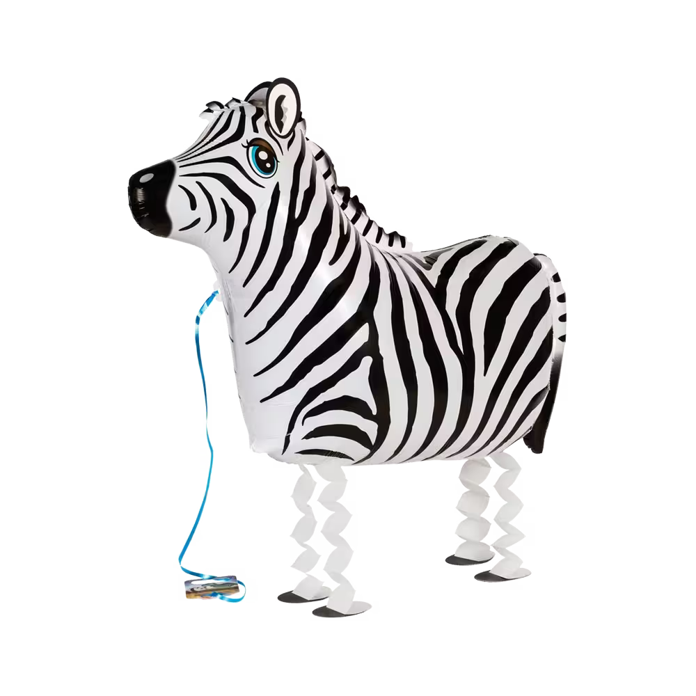 Walking Pet Zebra Folienballon in Schwarz-Weiß mit laufender Funktion für Kindergeburtstage, Safari-Partys und Tiermottos, 25 Zoll großer Tierballon in Zebraform.