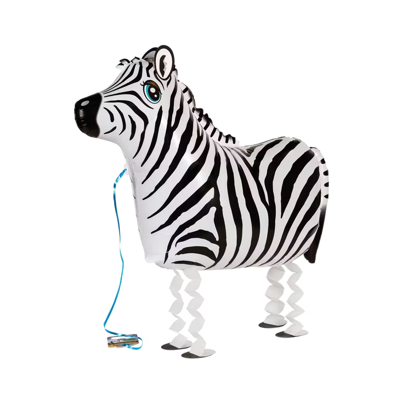 Walking Pet Zebra Folienballon in Schwarz-Weiß mit laufender Funktion für Kindergeburtstage, Safari-Partys und Tiermottos, 25 Zoll großer Tierballon in Zebraform.